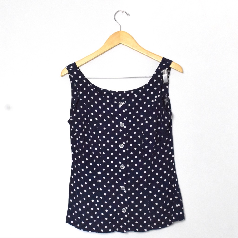 Vintage 90s navy blue polka dot button down top